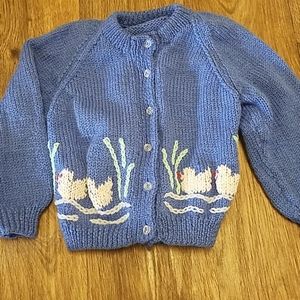 Hand Knit Sweater with Ducks Sz S